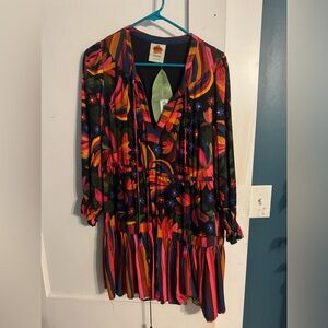 Farm Rio XS LS Floral Mini Dress